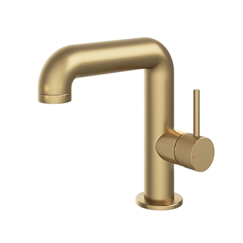 Product Cut out image of the Abacus Iso Pro Brushed Brass Mono Basin Mixer Side Handle